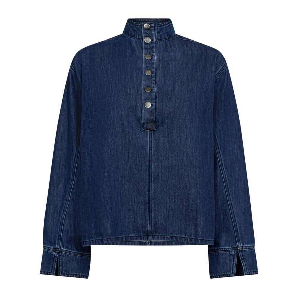 Co'couture Women's Blue Blouses, Xl, Azminacc Denim Placket Blouse