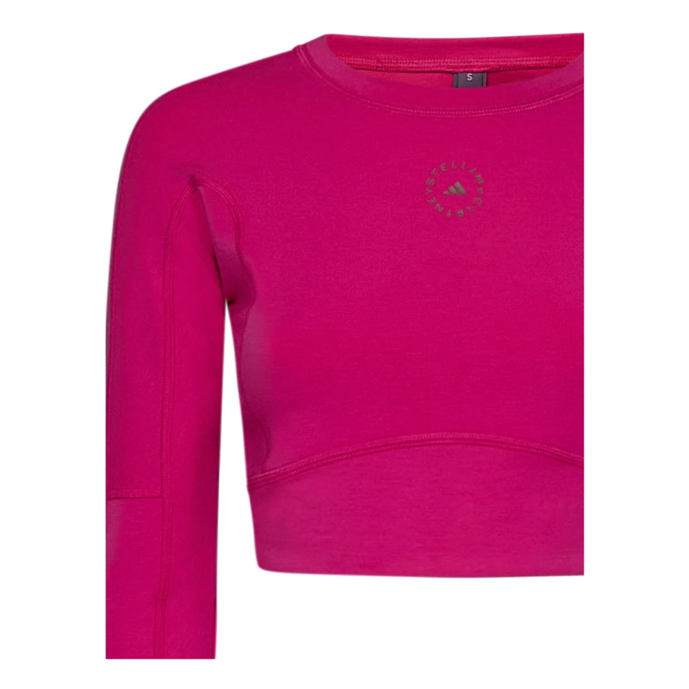 adidas by stella mccartney Fuchsia Ribgebreide Top met Uitsnijding en Logo Pink Dames
