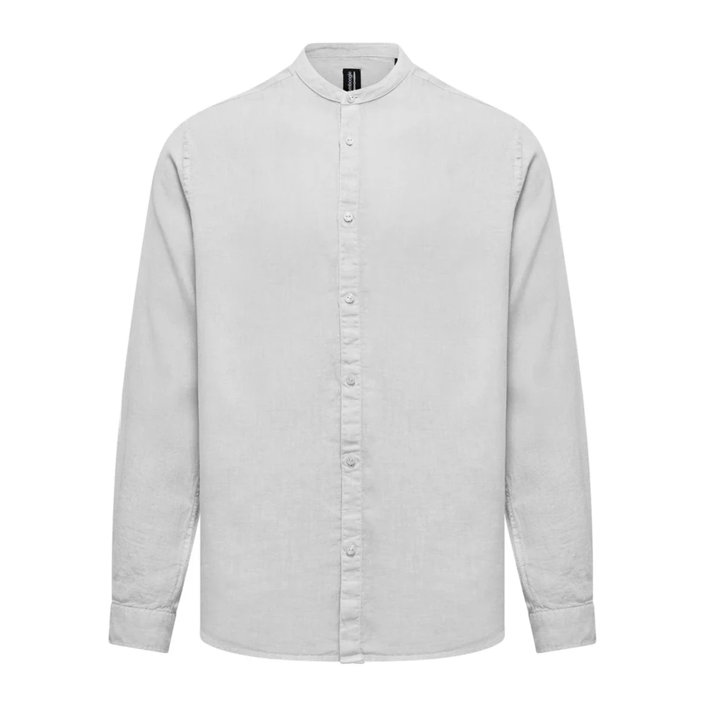 Bomboogie Men's White Casual Shirts, L, Linen Shirt With Mandarin Collar