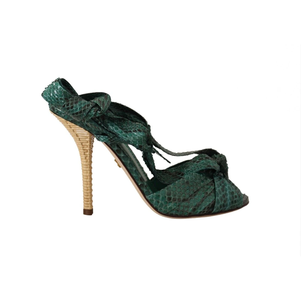 Dolce & Gabbana Smaragd Exotiska Klack Sandaler Green, Dam