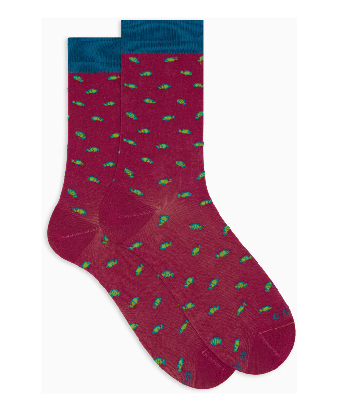 chaussettes-longues-pour-femmes-en-fuchsia-motif-poisson-bicolore-coton
