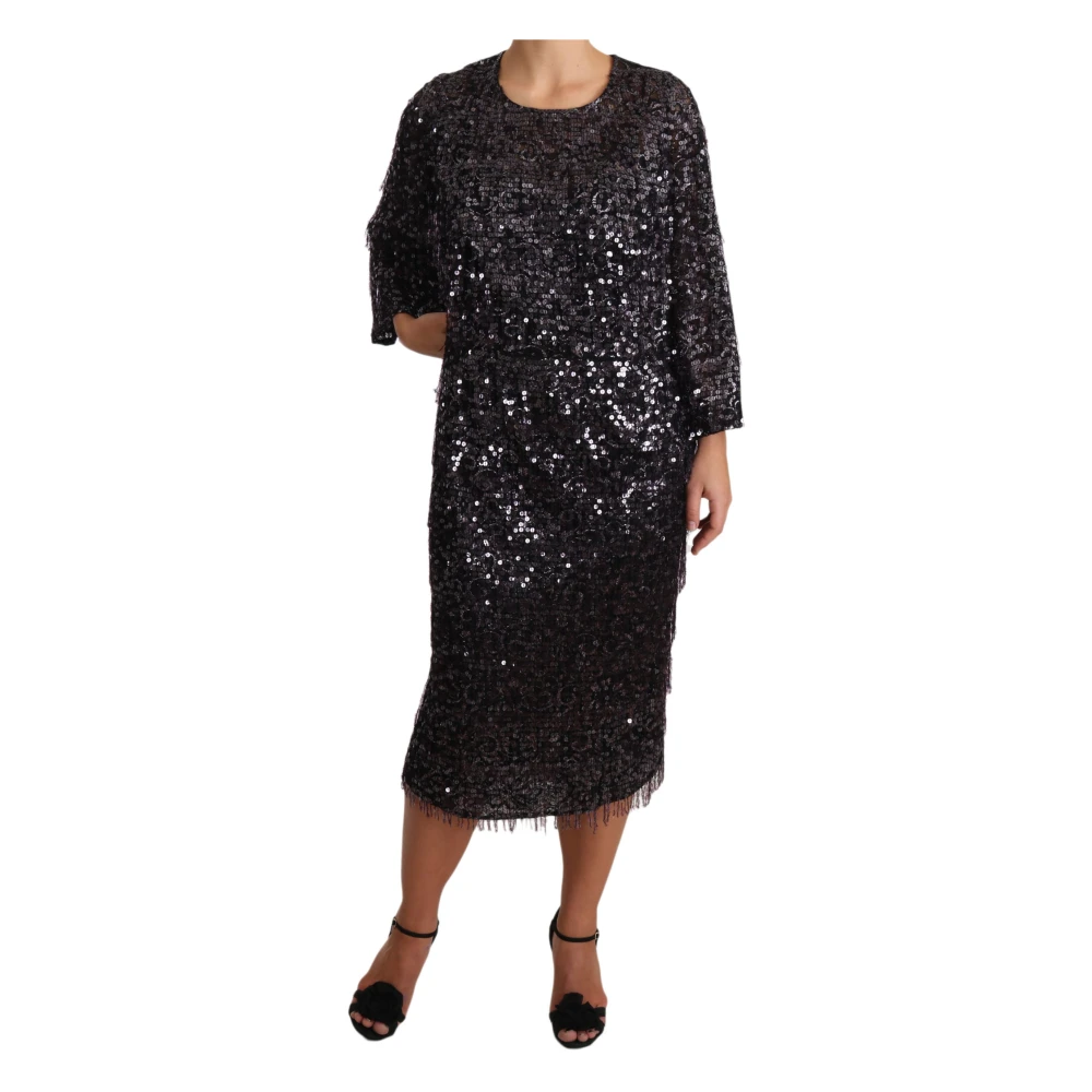 Dolce & Gabbana Women's Black Sequined Shift Midi Dress