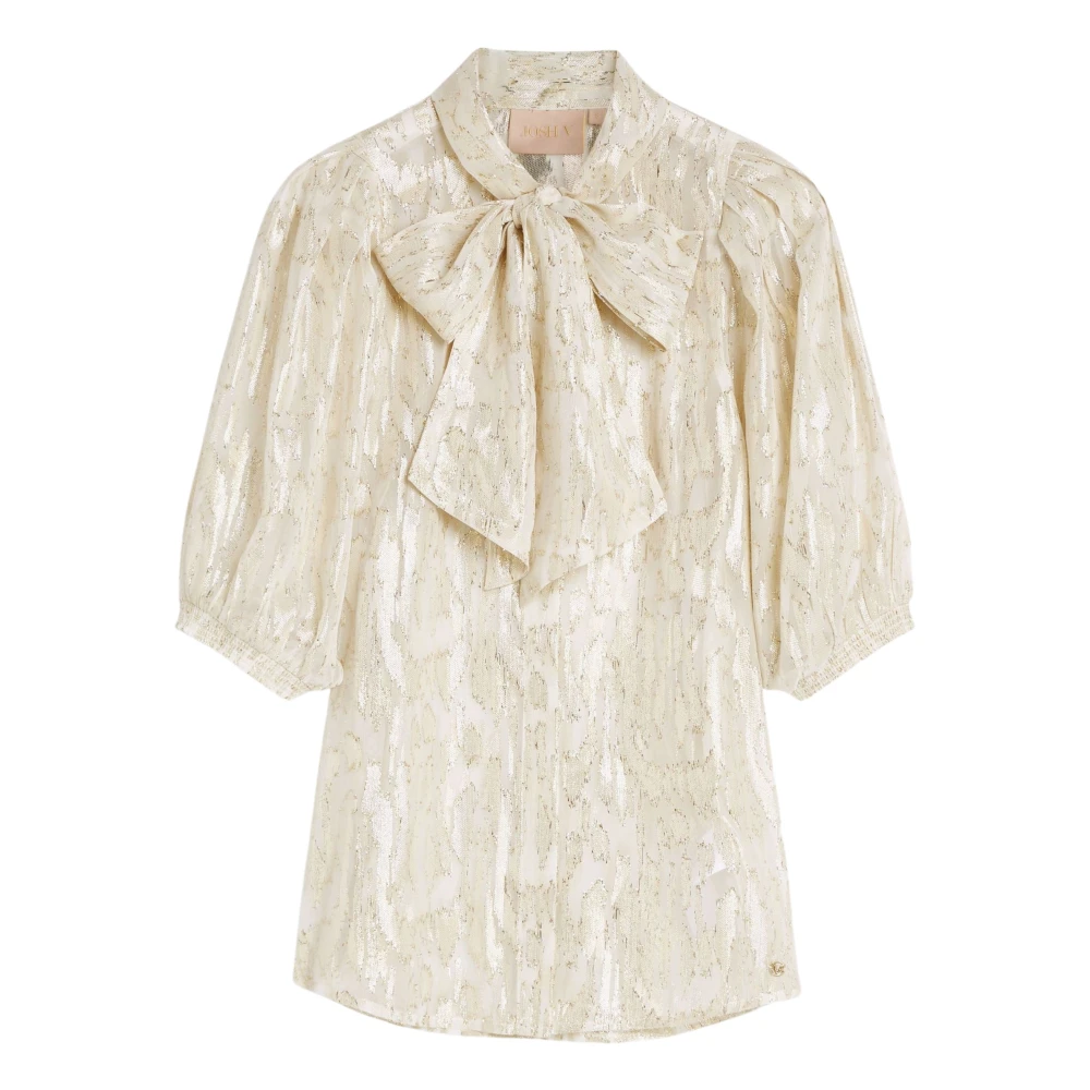 JOSH V blouse Cherise met panterprint en glitters zand goud