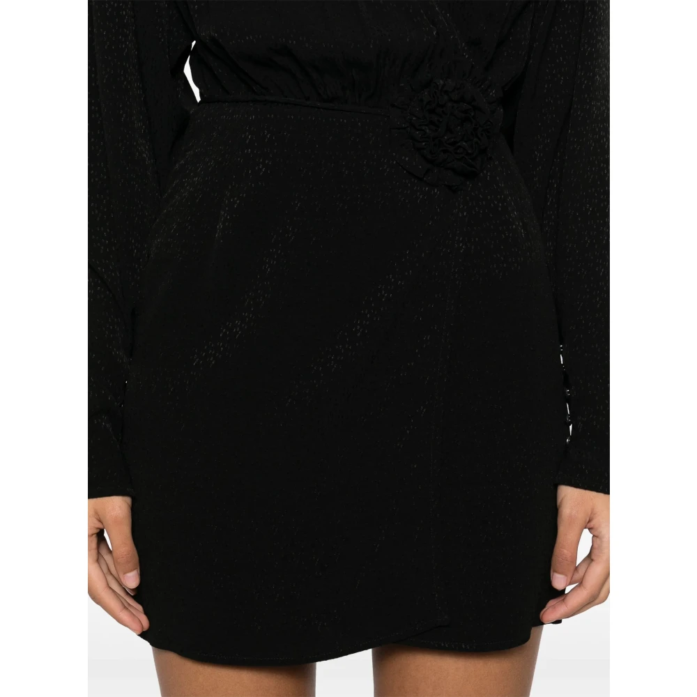 Rotate Birger Christensen Zwart Bloemendetail V-Hals Jurk Black Dames