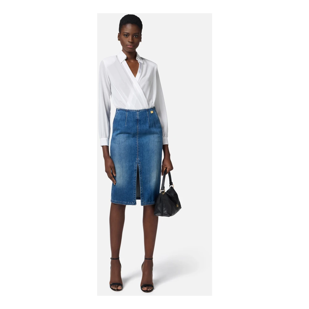 Elisabetta Franchi Georgette shirt met gedrapeerde voorkant White Dames