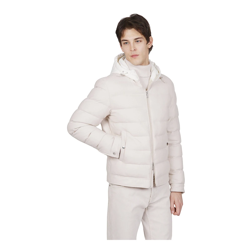 Eleventy Zijde Kasjmier Nylon Hooded Jas Beige Heren