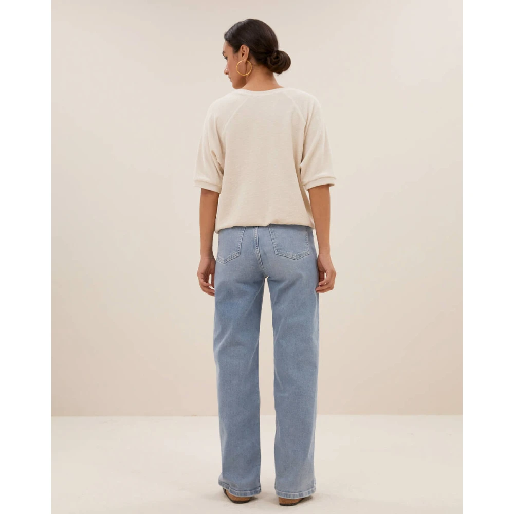 By-Bar Slub Top Korte Mouw Neva Stijl Beige Dames