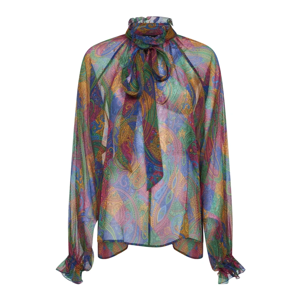 Etro Women's Multicolor Ruffled Silk Blouse With Scarf - Blouses - M - Blouses & Shirts
