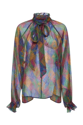 Rynkad sidenblus med scarf