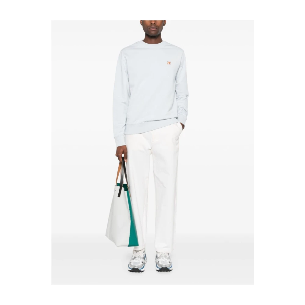 Maison Kitsuné Blauwe Sweater met Vos Motief Blue Heren