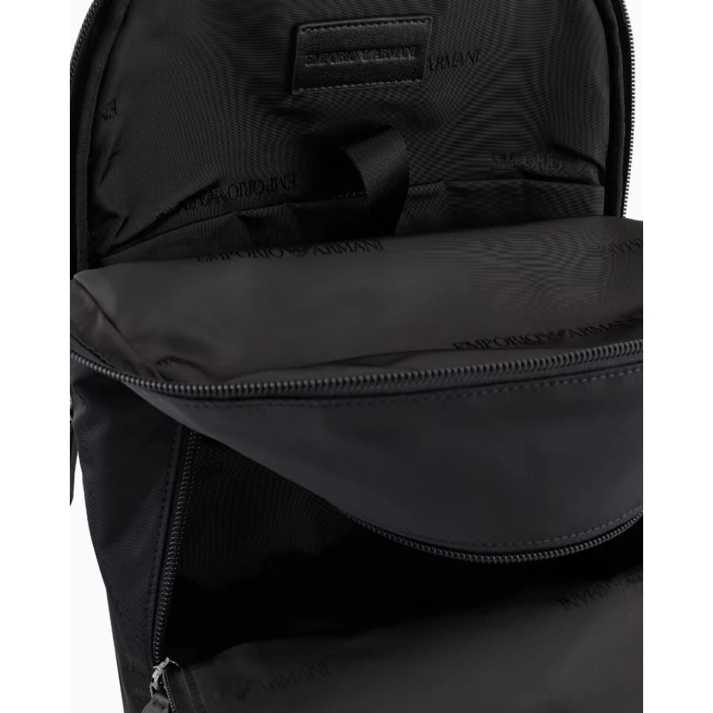 Emporio Armani Zwarte Nylon Rugzak met Adelaarsplaat Black Heren