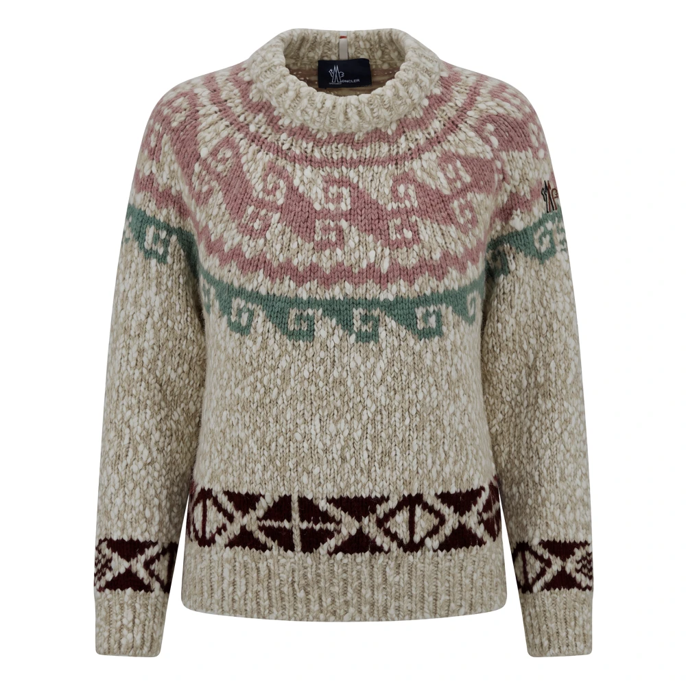 Moncler Grenoble Donna Beige Geometric Jacquard Wool Blend Jumper - Woman Knitwear M - Immagine 4
