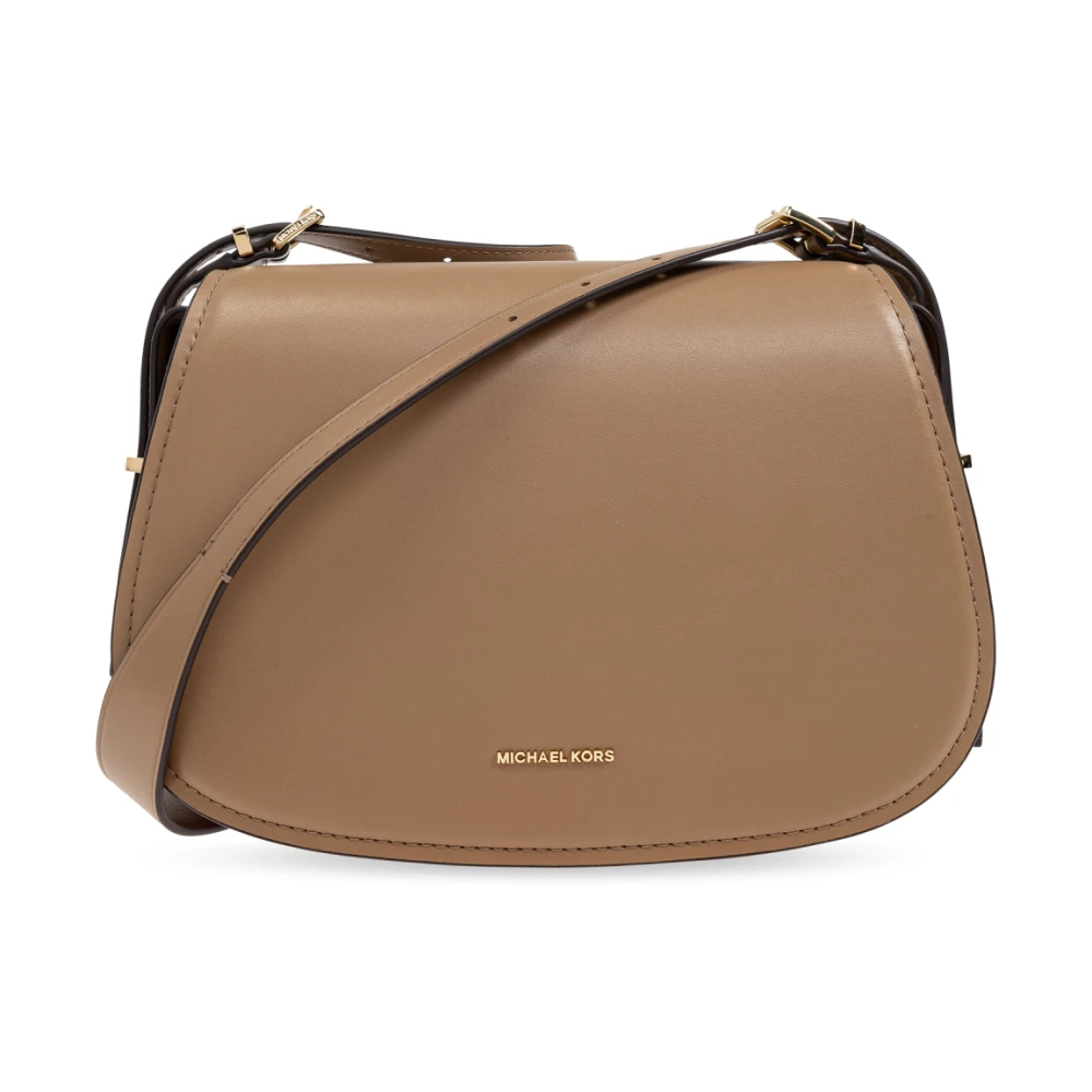 Michael Kors Leren Crossbody Tas met Magnetische Flap Beige Dames