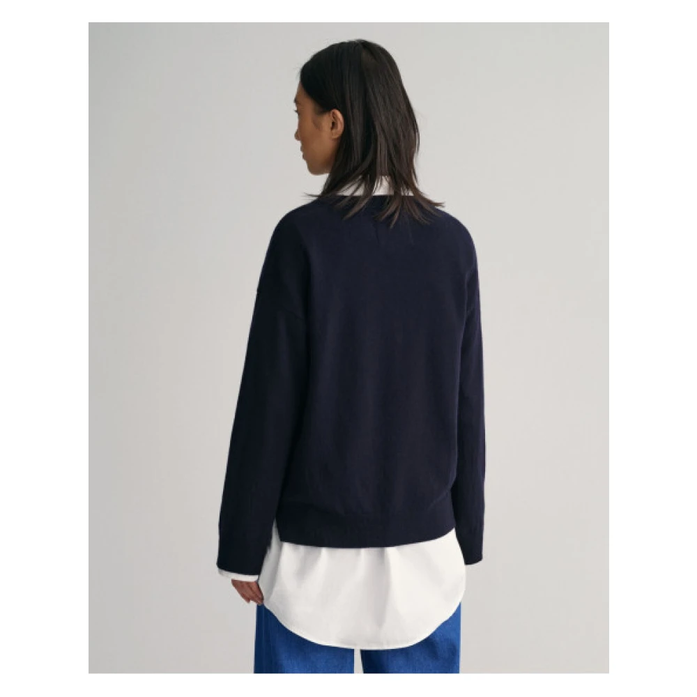 Gant Ultra Fijne V-hals Wollen Trui Blue Dames