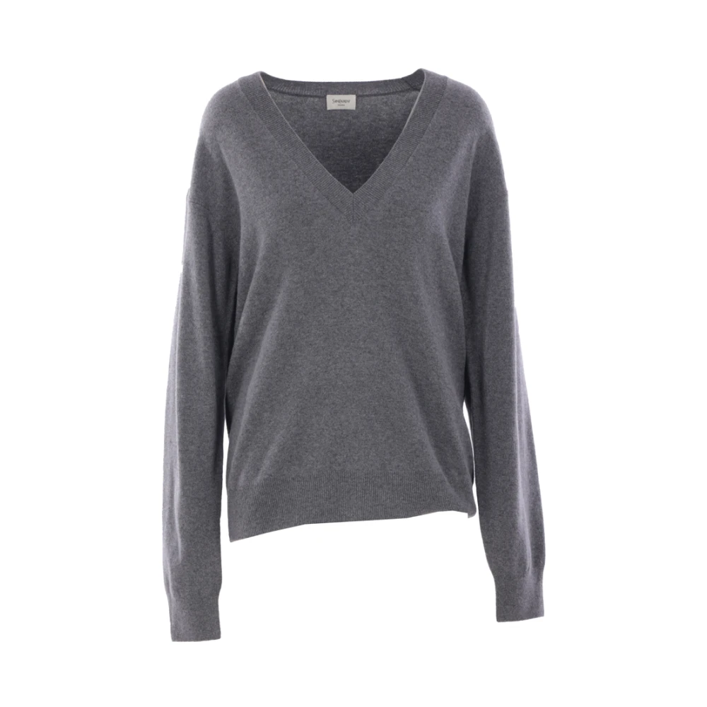 Saint Laurent Grijze wollen trui met V-hals Gray Dames