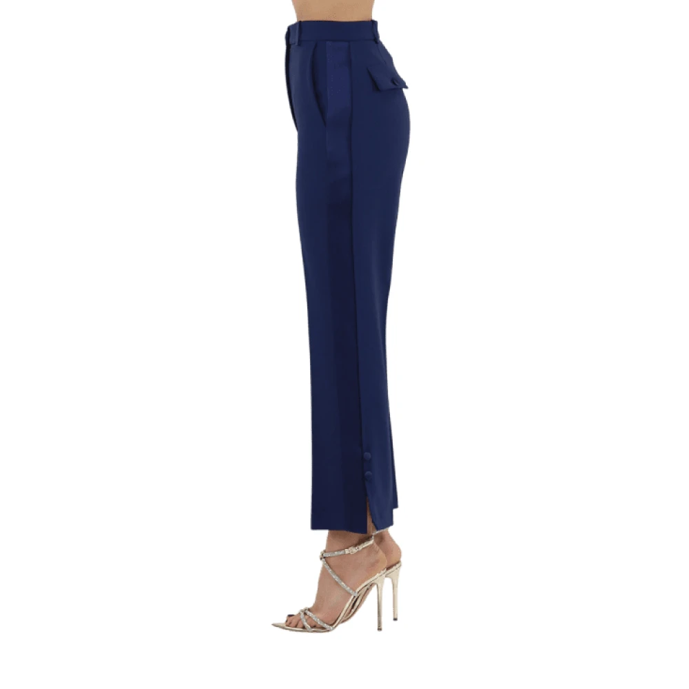 Elisabetta Franchi Navy Blue Crepe Smoking Broek Blue Dames