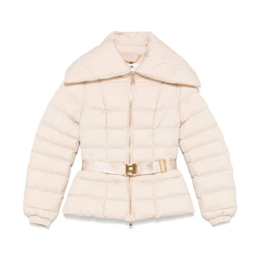 Elisabetta Franchi Gewatteerde Witte Jas met Logopatch White Dames