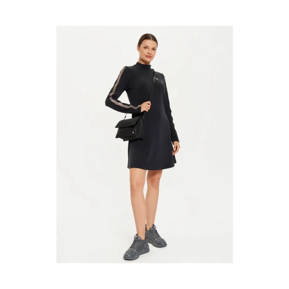 Emporio Armani EA7 Zwarte Jersey Jurk met Hoge Kraag Black Dames