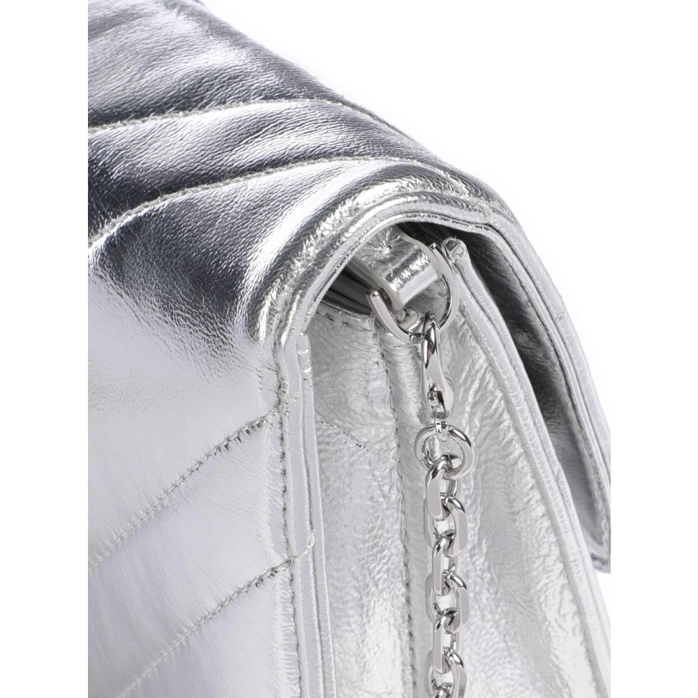 PATRIZIA PEPE Metallic Zilveren Schoudertas met Afneembare Band Gray Dames