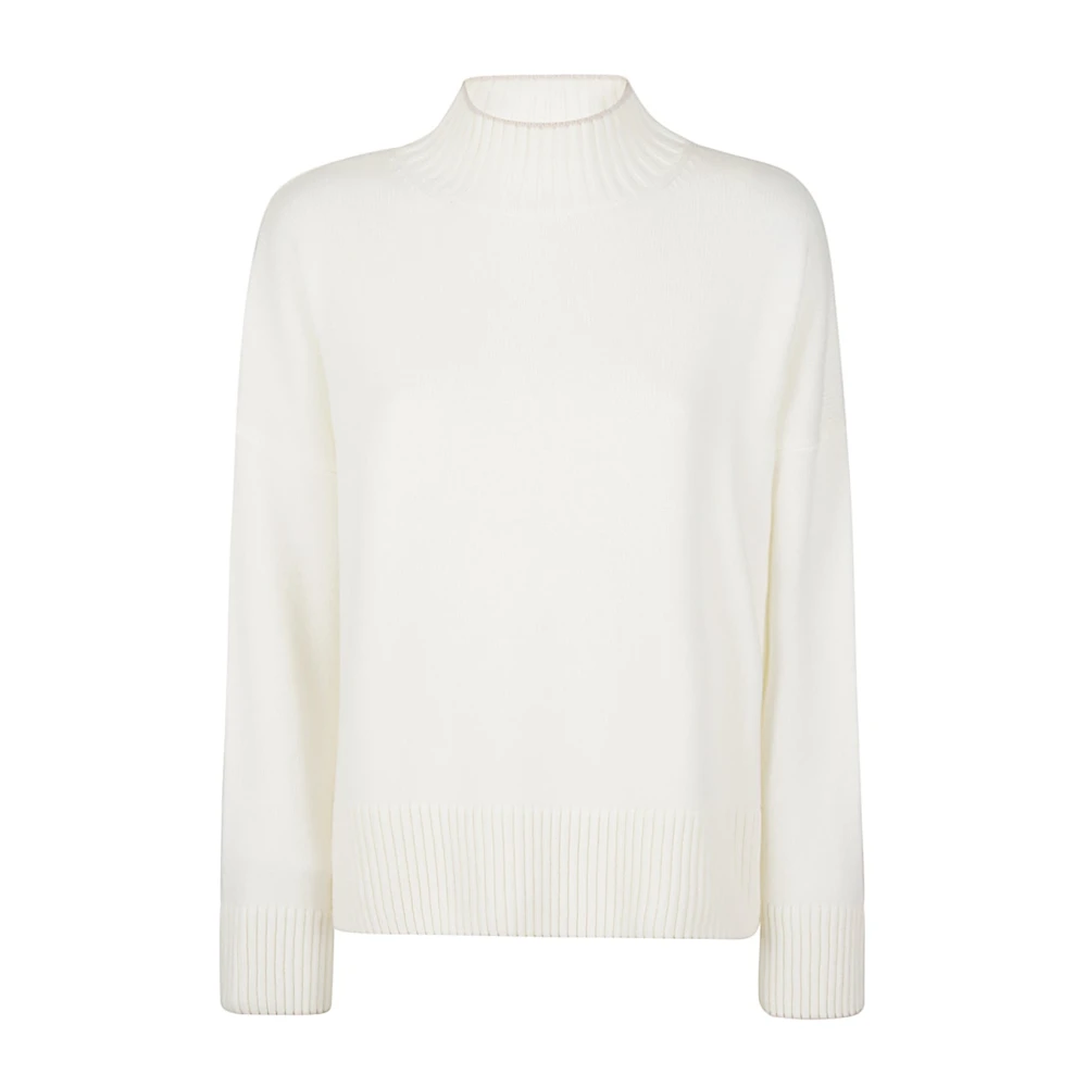 Eleventy Cashmere Tipping High Neck Sweater White, Dam