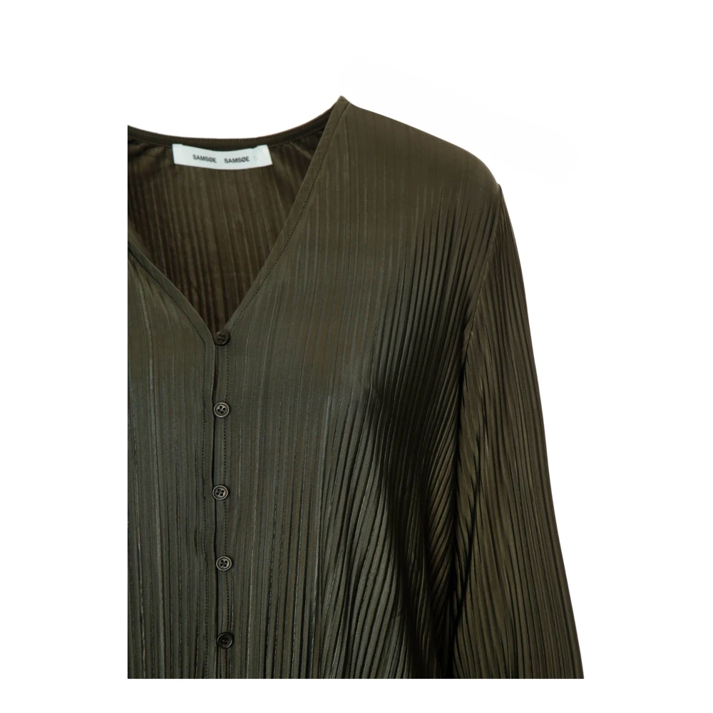 Samsøe Geplooide blouse met V-hals en vleermuismouwen Green Dames