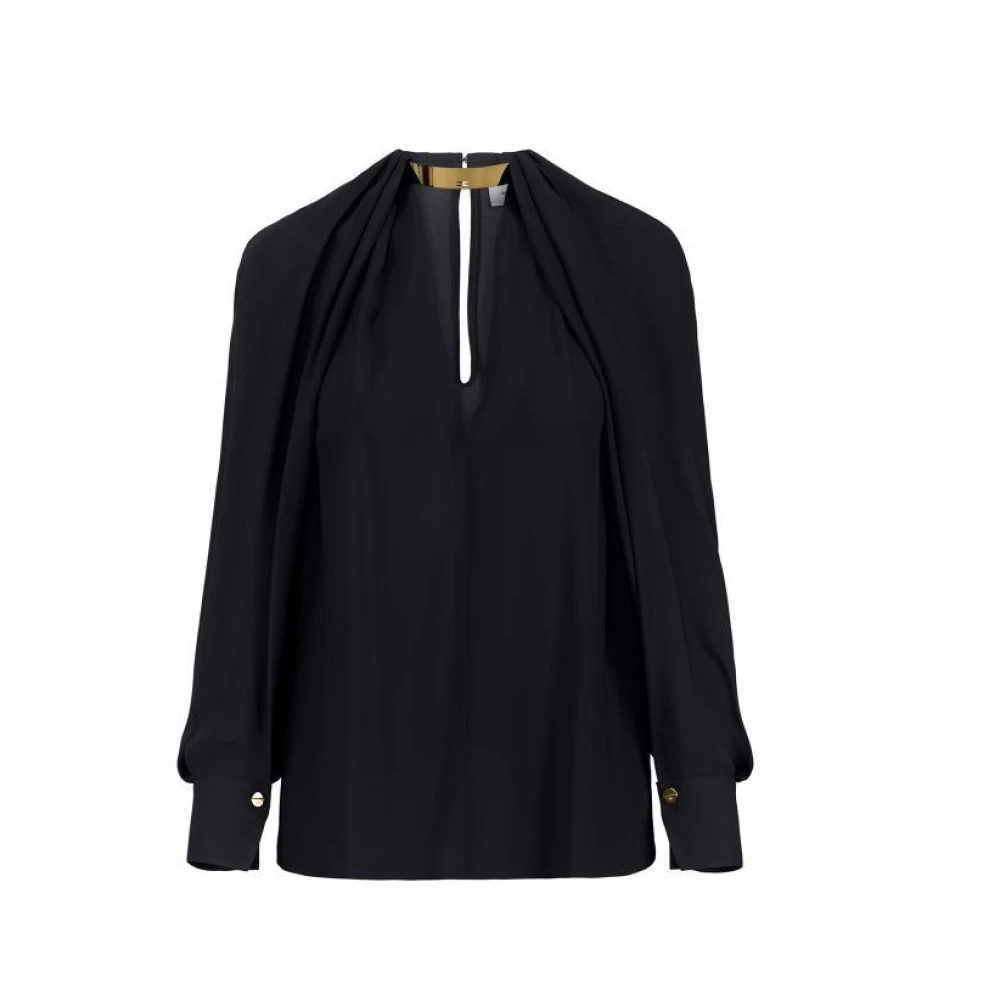 Elisabetta Franchi Black Blouses, Female, Xl, Viscose Georgette Blouse With Jewel Detail