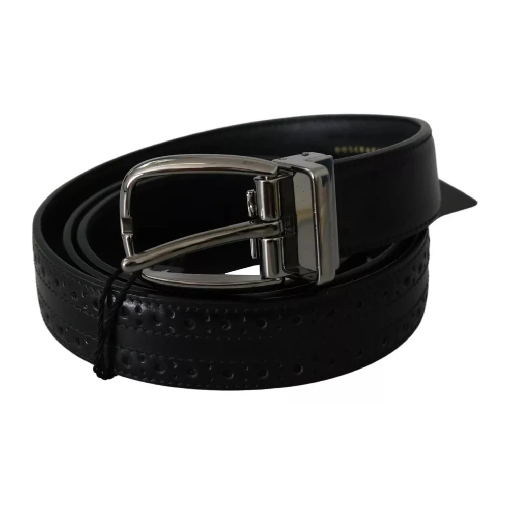 Dolce & Gabbana Zwart Leren Zilveren Metalen Gesp Klassieke Riem Black Unisex