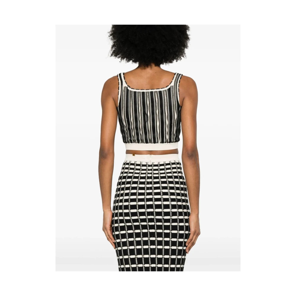 Elisabetta Franchi Zwart Gestreepte Scoop Neck Top Black Dames