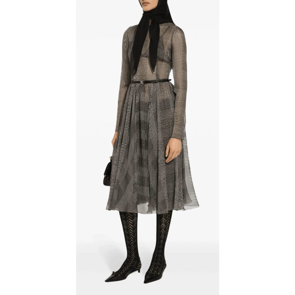 Dolce & Gabbana Grijze Geruite Jurk met Lange Mouwen Gray Dames