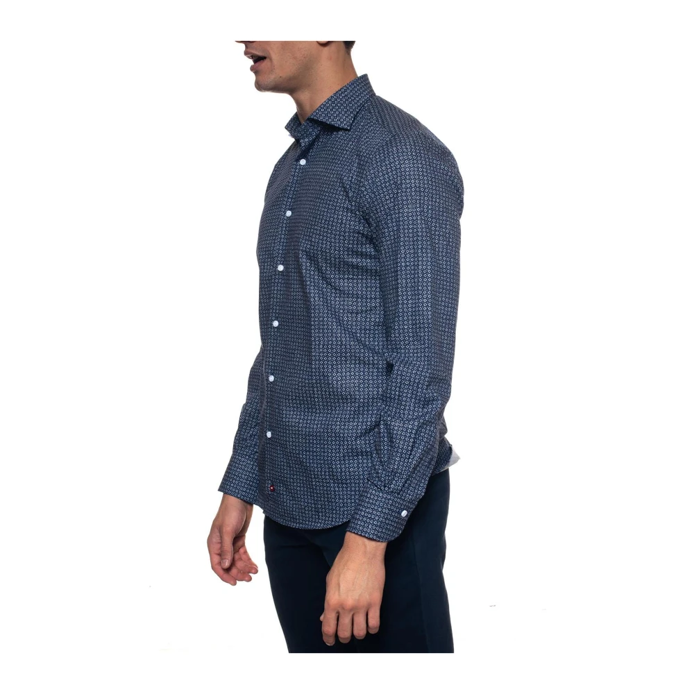 Càrrel Bloemen Franse Hals Casual Shirt Blue Heren