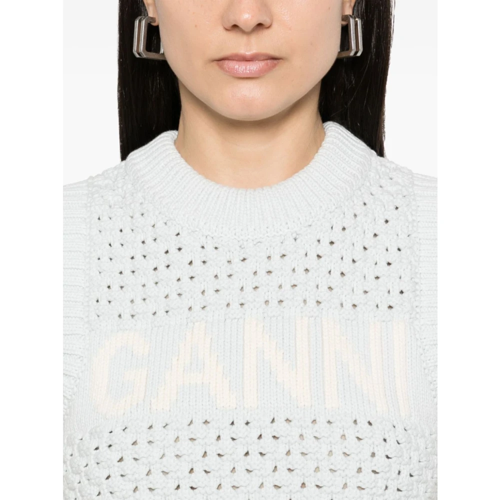 Ganni Heldere Blauwe Crew Neck Sweater Blue Dames