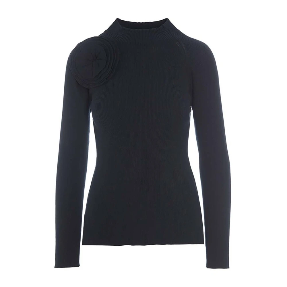 Bitte Kai Rand Zwarte Rib Gebreide Blouse met Bloem Black Dames