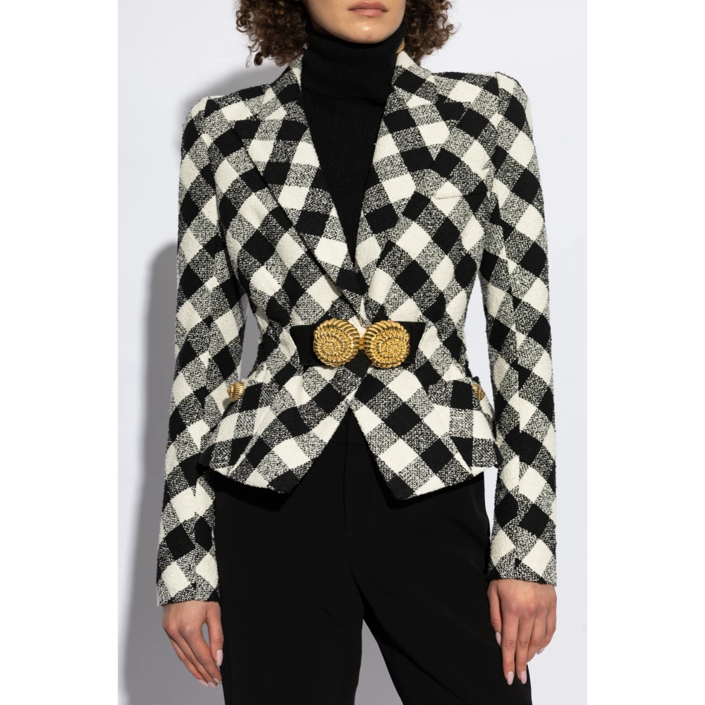Balmain Blazer met ruitpatroon Black Dames