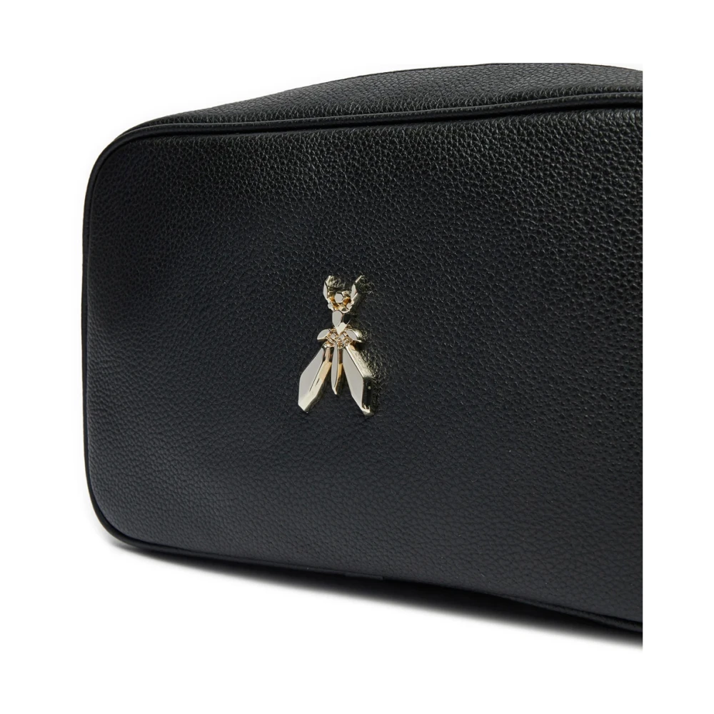 PATRIZIA PEPE Schoudertas van Leer met Vliegdetail Black Dames