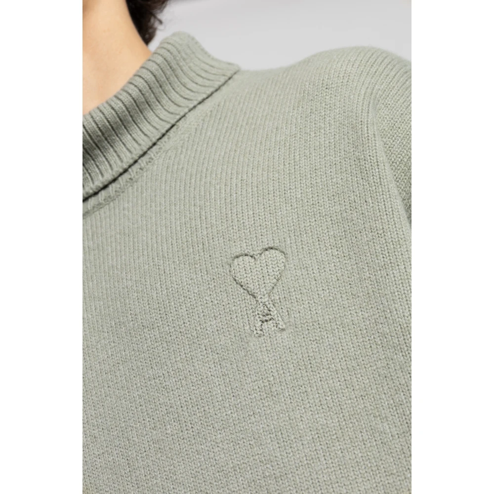 Ami Paris Wollen Turtleneck met Logo Green Heren