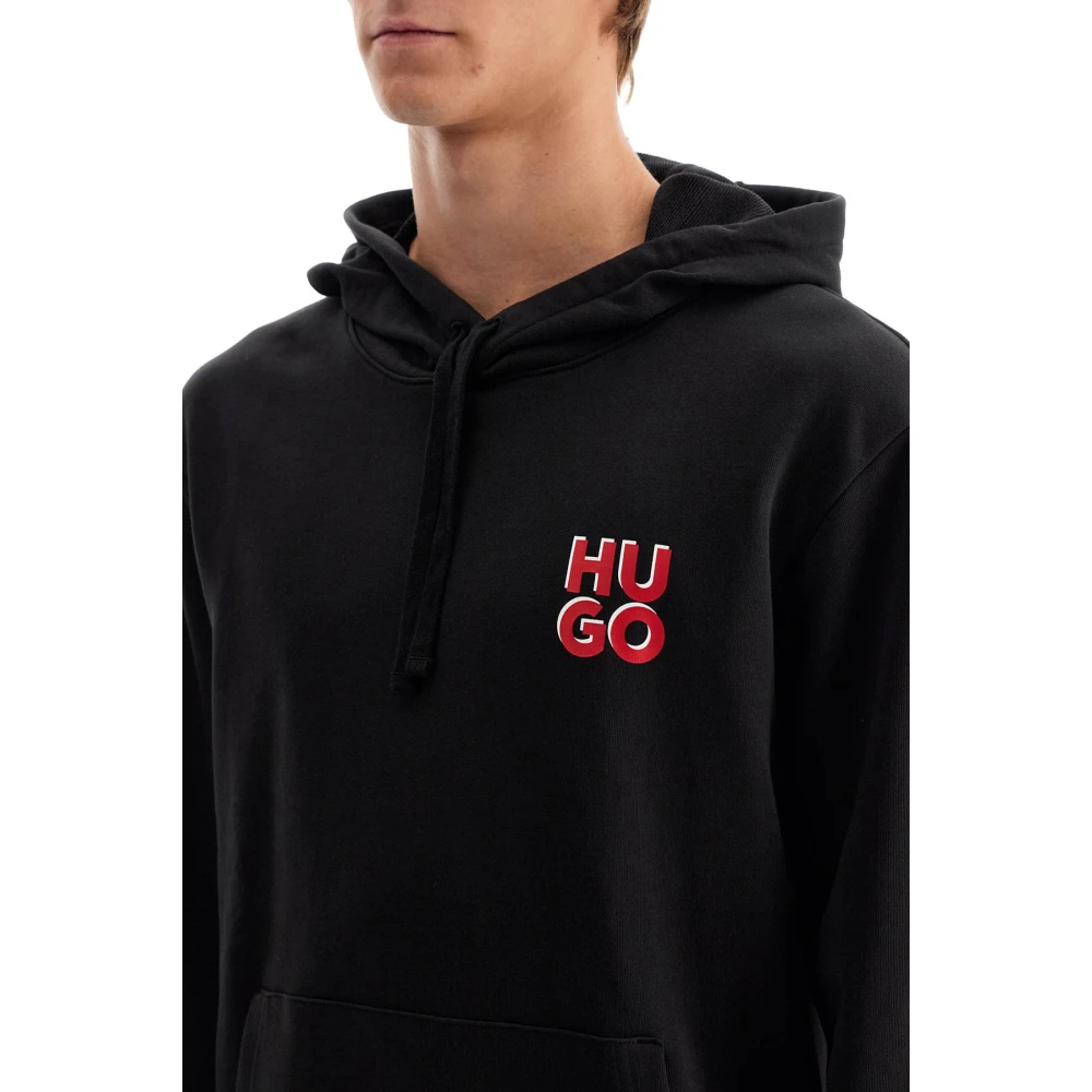 Hugo Boss Geborsteld Katoenen Hoodie Black Heren