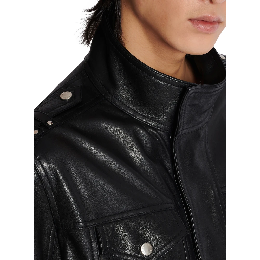 Balmain Lamsleren jas met 4 zakken Black Heren