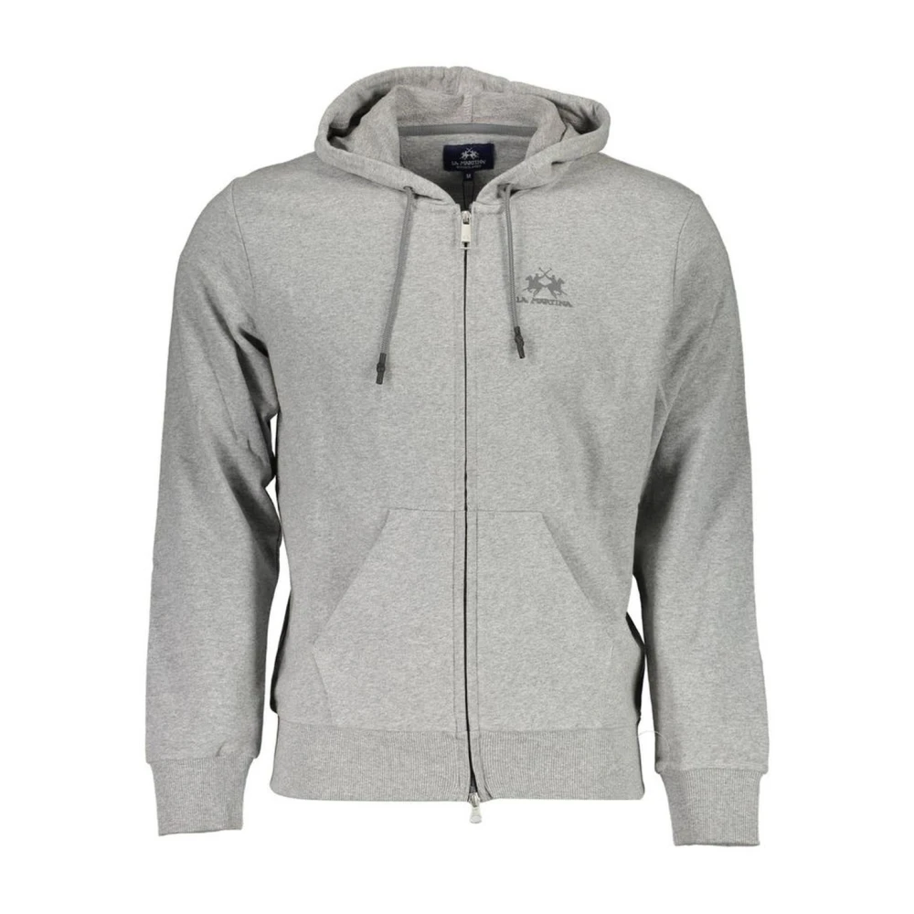 La Martina Men's Gray Zip-Throughs, Xl, Hooded Cotton Jumper