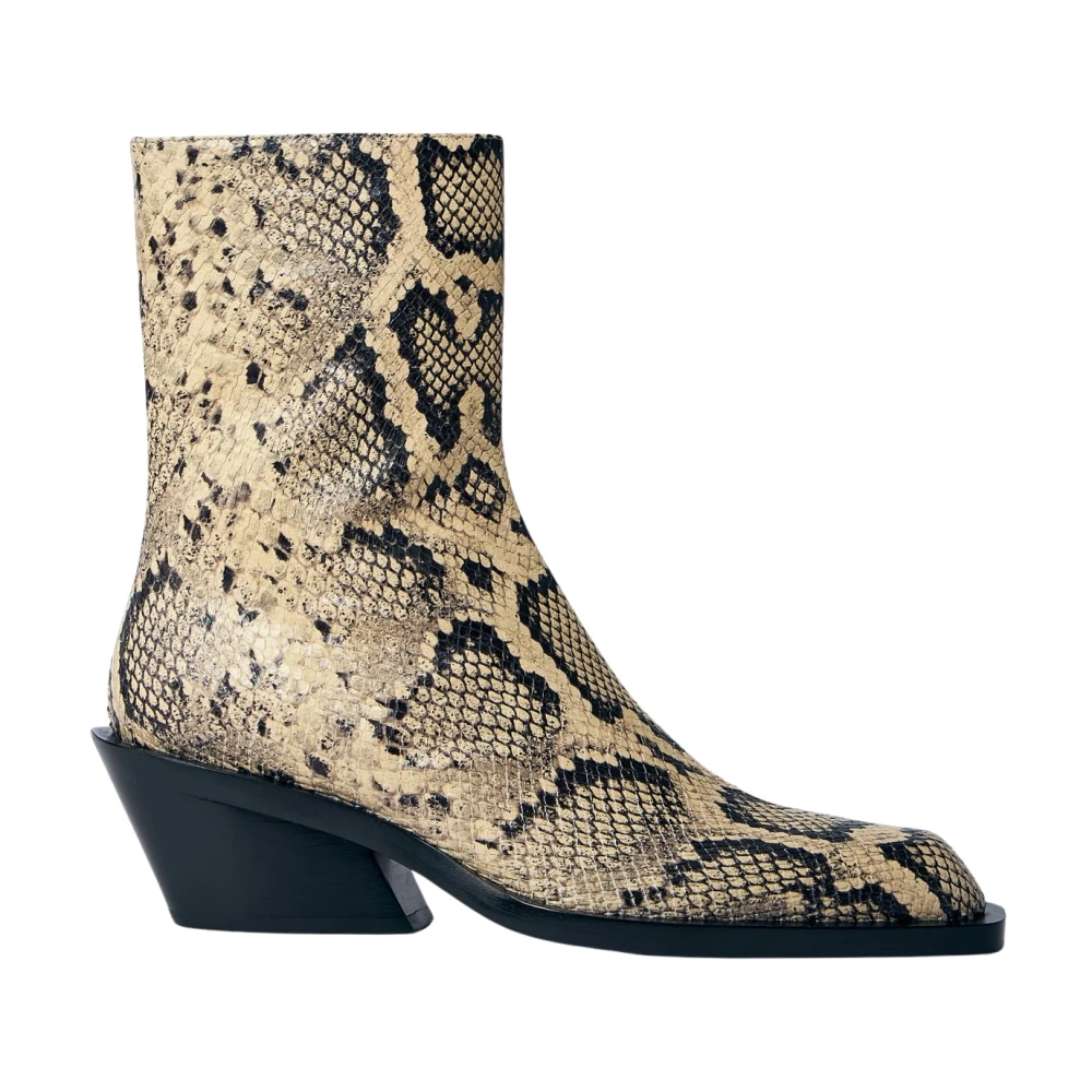 Jil Sander Donna Beige Stivaletti Alla Caviglia In Pelle Con Effetto Snakeskin