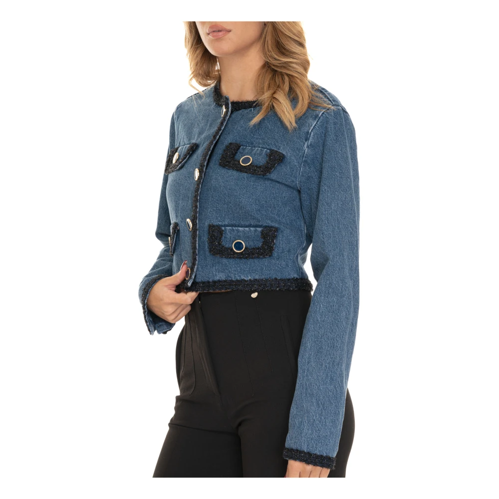 Liu Jo Korte Chanel-stijl jas met Lurex Blue Dames
