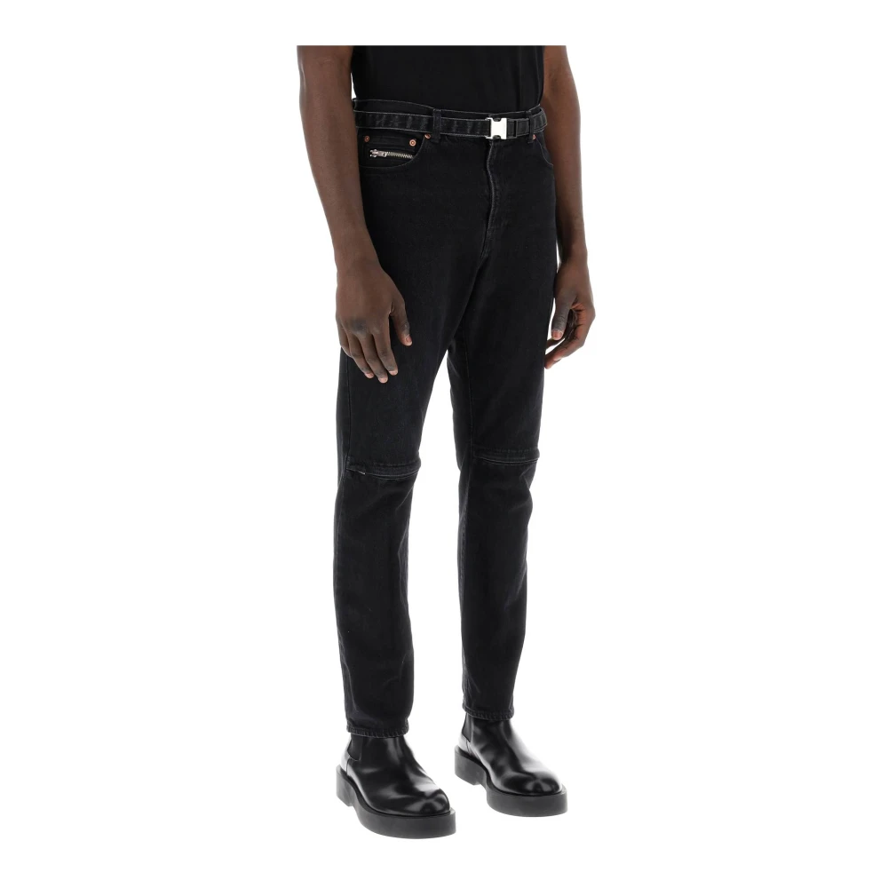 Sacai Slim fit jeans met riem en ritsen Black Heren