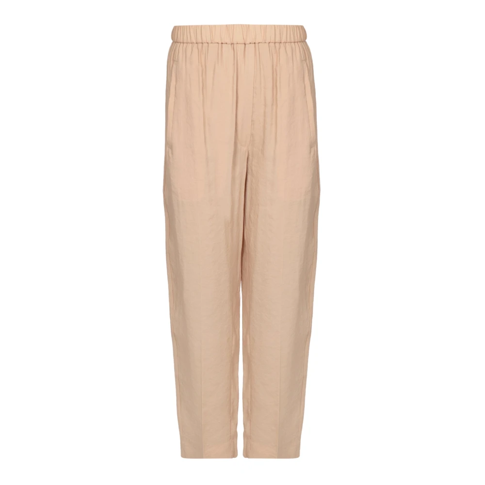 Tela Rechte crepon broek met elastische taille Beige Dames