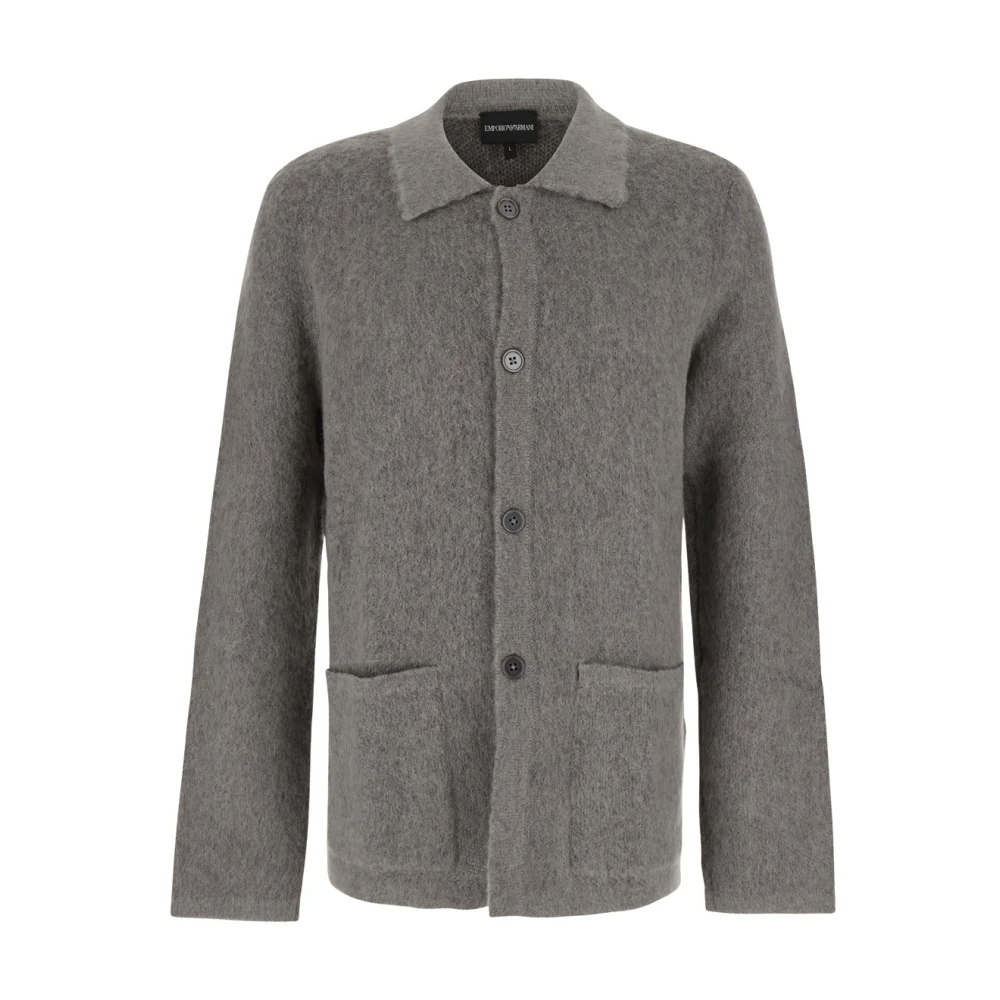 Emporio Armani , Cardigans, Male, Gray, L, V-Neck Cardigan
