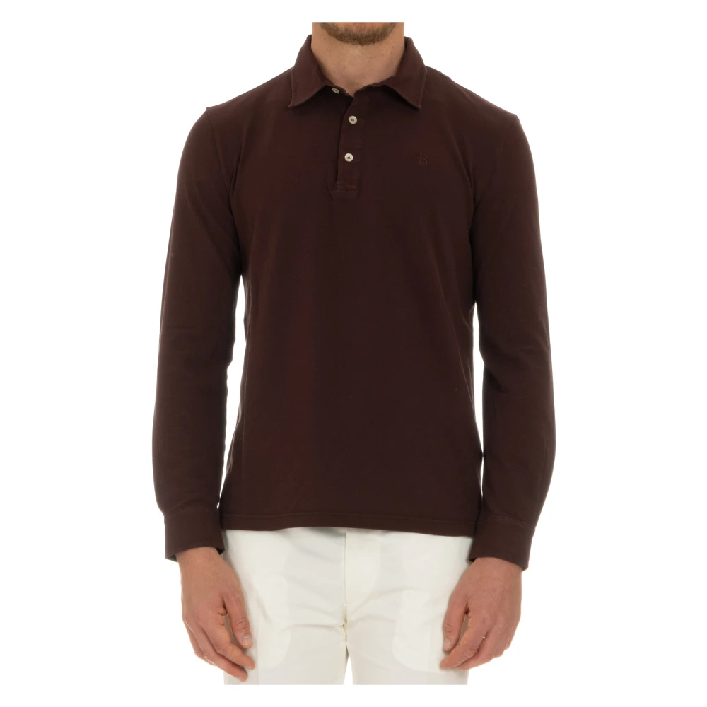 Ballantyne Men's Brown Cotton Polo With Mother Of Pearl Buttons - Polo Shirts - L - Tops