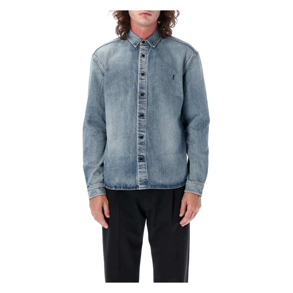 Saint Laurent Lichtblauwe Denim Overhemd Aw24 Blue Heren