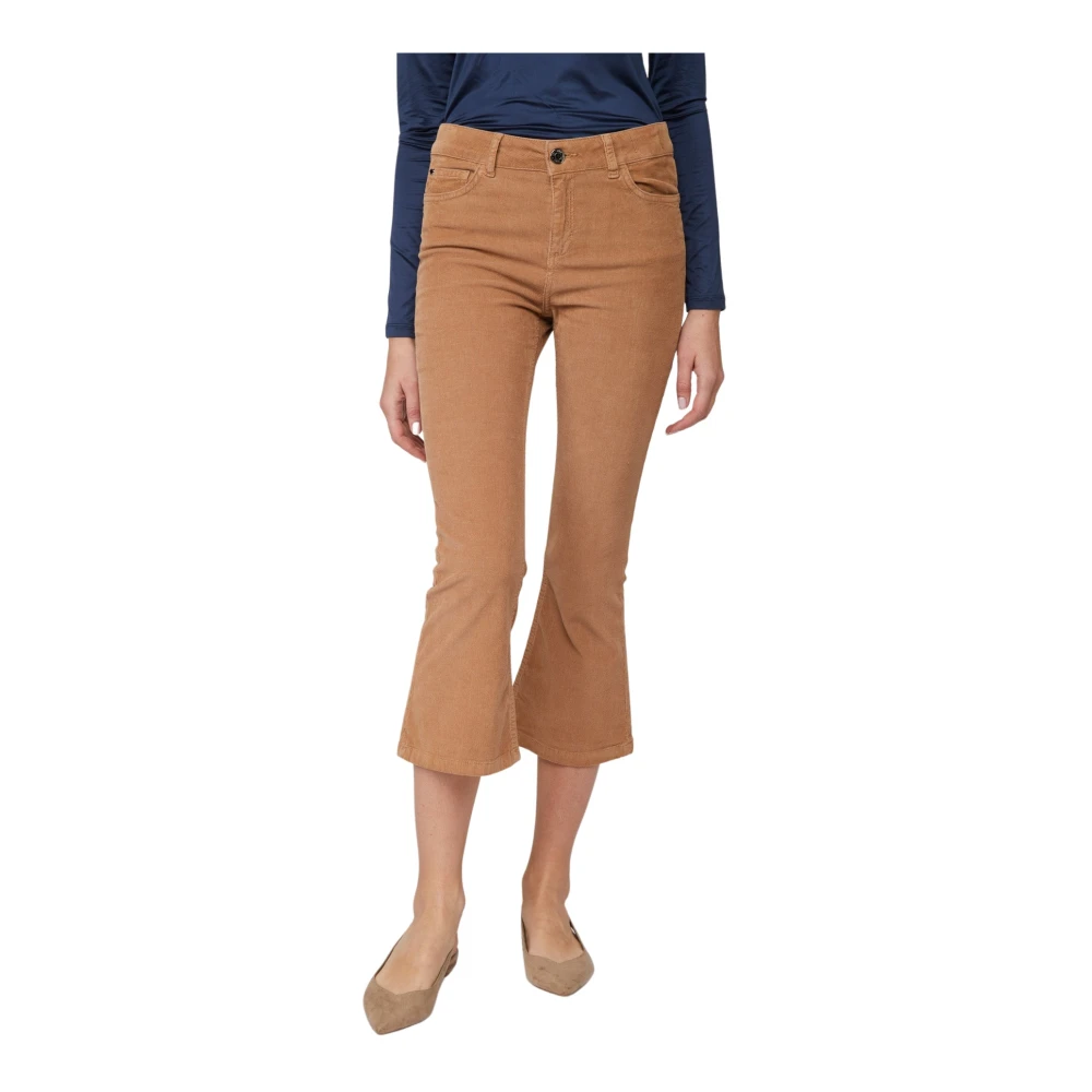 Twinset Beige Corduroy Flare Byxor Knapp Dragkedja Brown, Dam