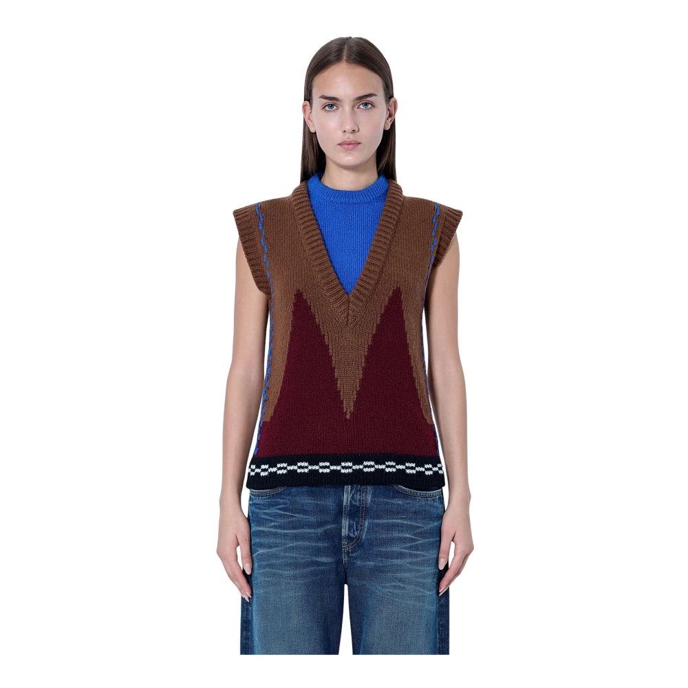 Marni Women's Brown Geometric Knit Sleeveless Vest - Woman Knitwear It - 42 - Image 2