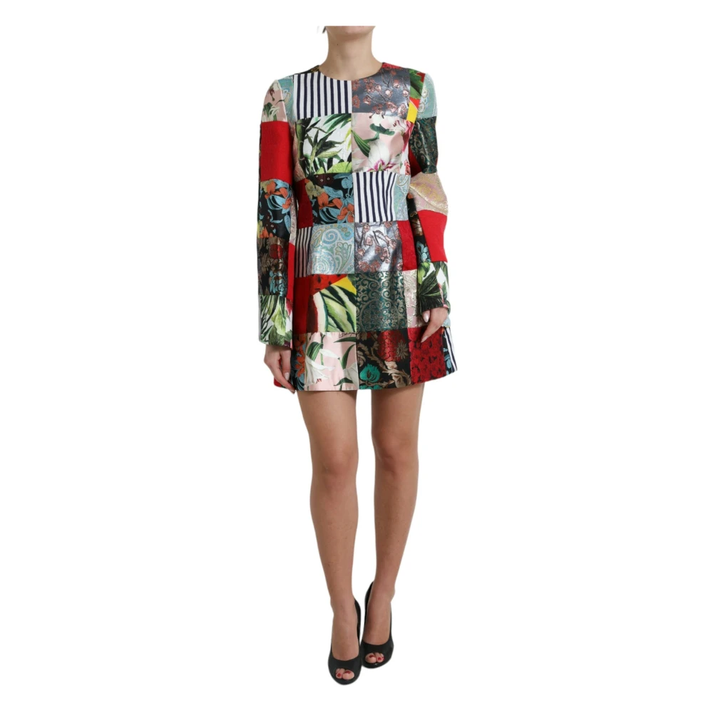 Dolce & Gabbana Women's Multicolor Short Dresses, L, Floral Patchwork Shift Mini Dress
