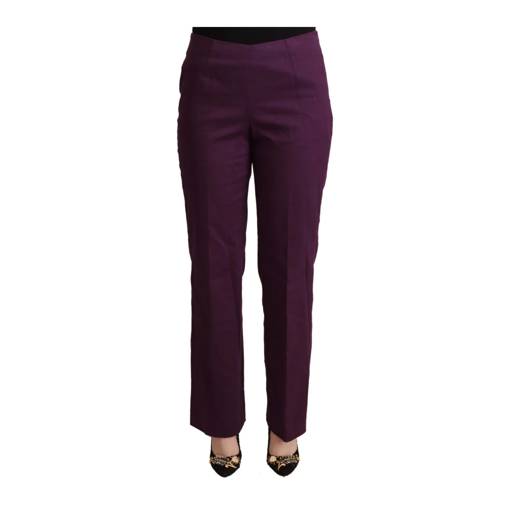 Bencivenga Women's Purple Straight Trousers, M, Elegant Violet High Waist Tapered Trousers
