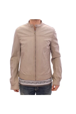 Elegant Beige Läder Lammskinnjacka